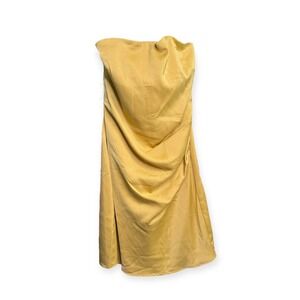 WAYF Strapless Yellow Gold Ruched Bodycon Mini Dress XS